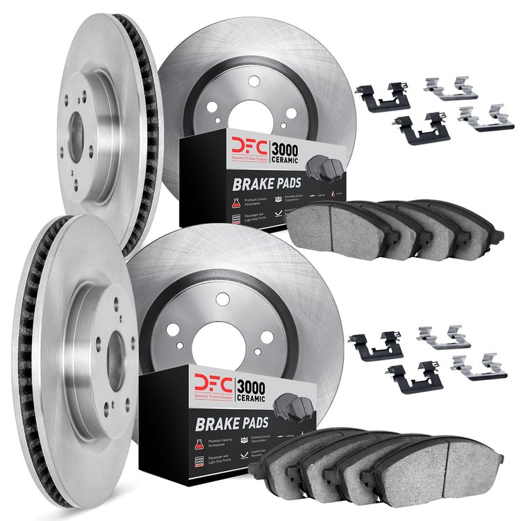 6314-31107 Brake Rotors with 3000-Series Ceramic Brake Pads Kit with Hardware, Fits Select BMW, Position: Front and Rear