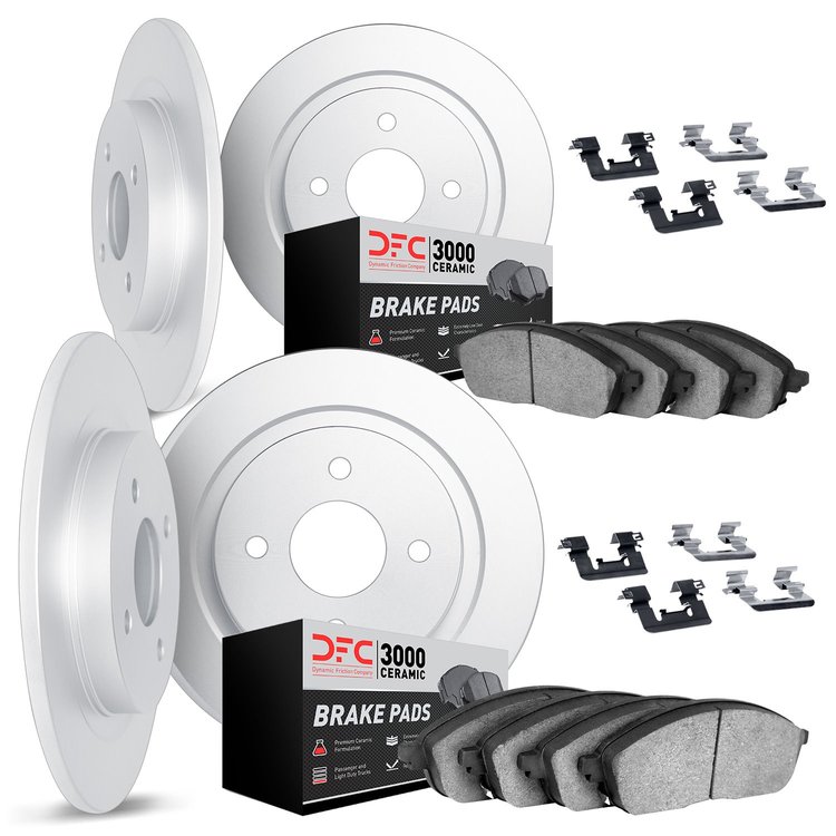 6314-67002 Brake Rotors with 3000-Series Ceramic Brake Pads Kit with Hardware, 1982-1983 Infiniti/Nissan, Position: Front and Re