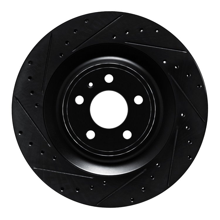 633-02102L Drilled/Slotted Brake Rotor [Black], 2015-2018 Porsche, Position: Rear Left