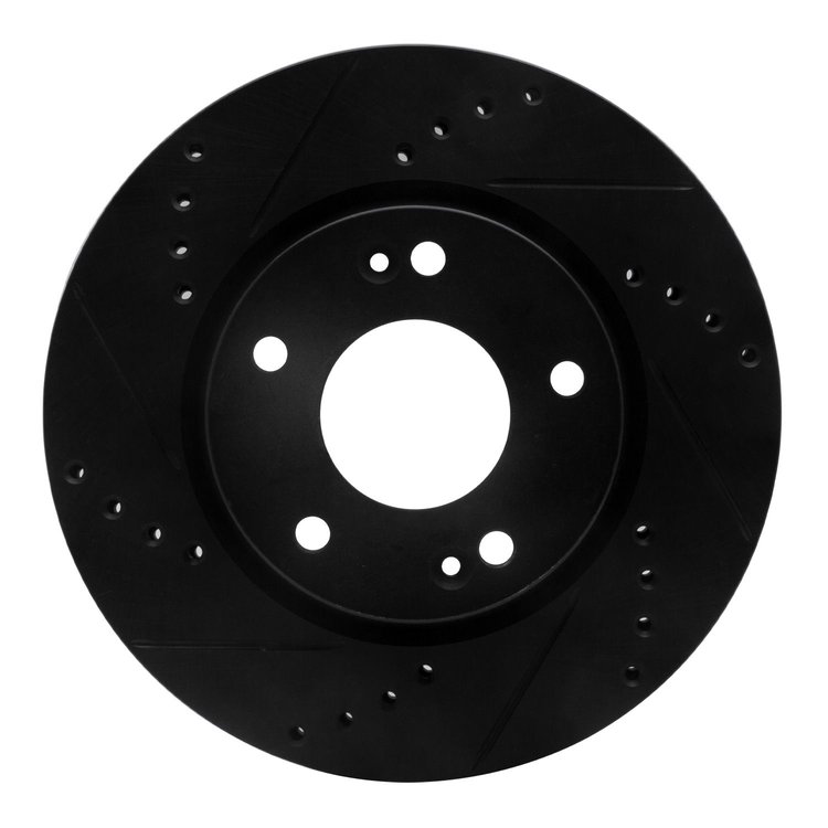 633-03043L Drilled/Slotted Brake Rotor [Black], 2001-2005 Kia/Hyundai/Genesis, Position: Front Left
