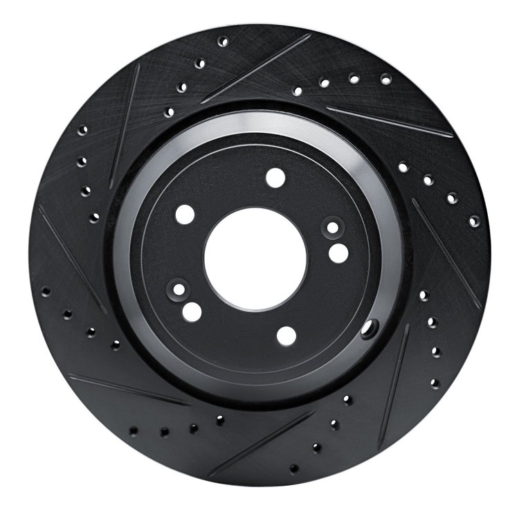 633-03056L Drilled/Slotted Brake Rotor [Black], Fits Select Kia/Hyundai/Genesis, Position: Rear Left