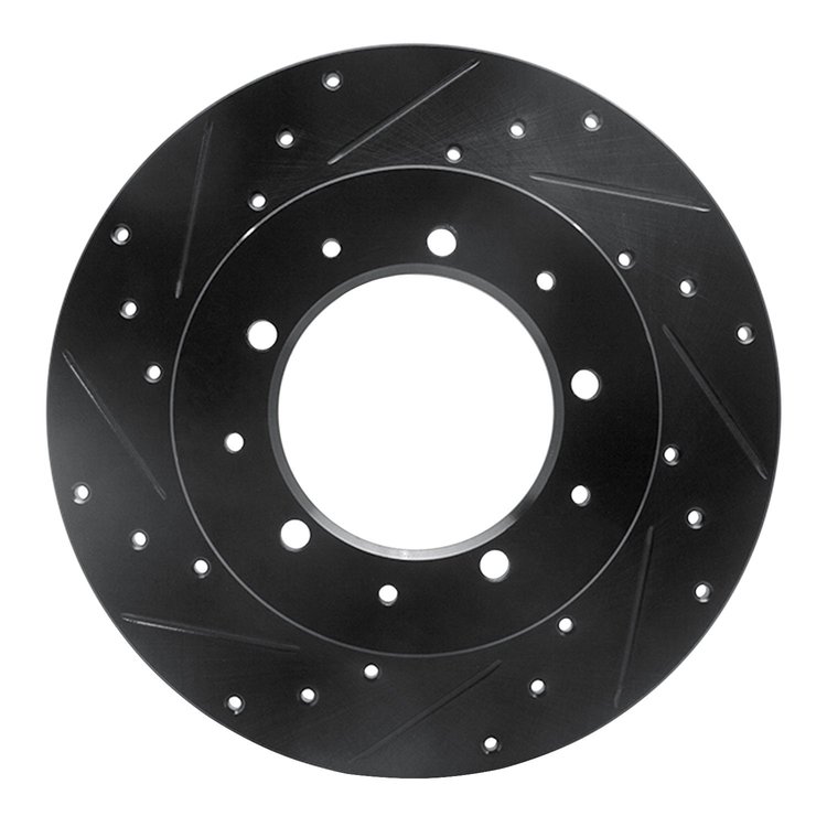 633-11002L Drilled/Slotted Brake Rotor [Black], 1974-2016 Land Rover, Position: Rear Left