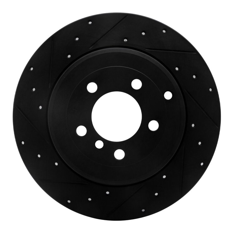 633-11008L Drilled/Slotted Brake Rotor [Black], 2003-2005 Land Rover, Position: Rear Left