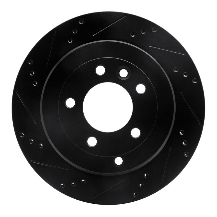 633-11012L Drilled/Slotted Brake Rotor [Black], 2005-2007 Land Rover, Position: Rear Left