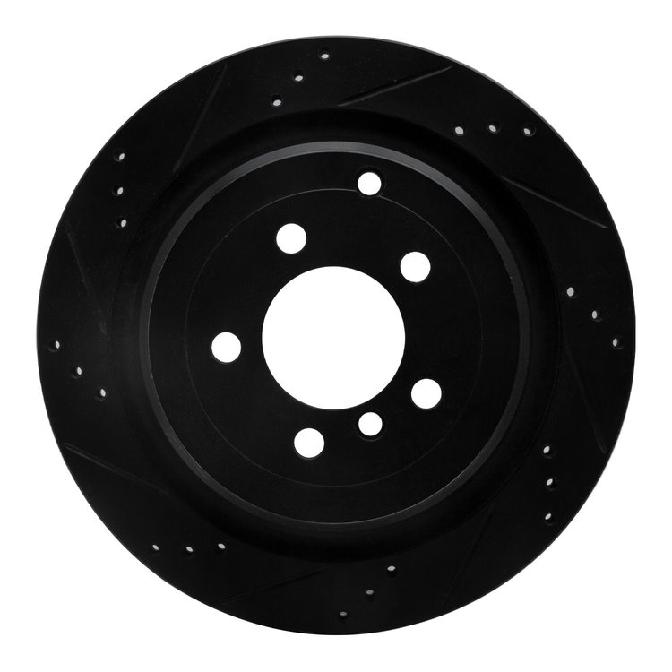 633-11016L Drilled/Slotted Brake Rotor [Black], 2006-2012 Land Rover, Position: Rear Left