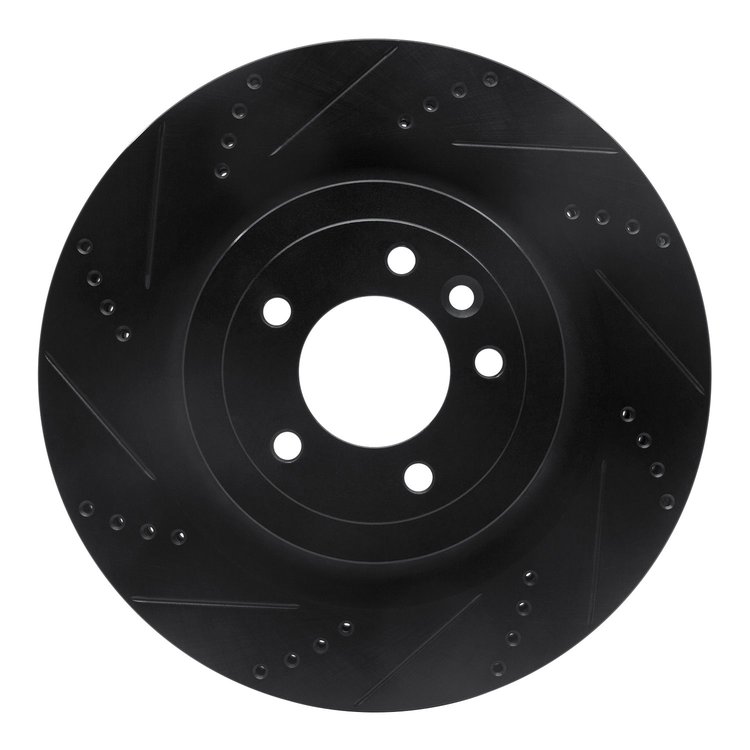 633-11023L Drilled/Slotted Brake Rotor [Black], Fits Select Land Rover, Position: Rear Left