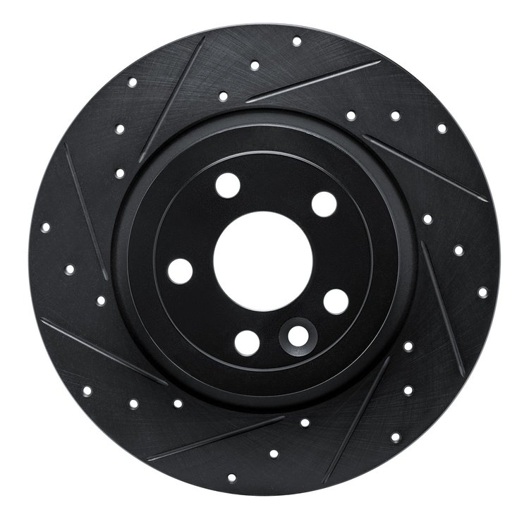 633-11028L Drilled/Slotted Brake Rotor [Black], 2016-2019 Land Rover, Position: Rear Left