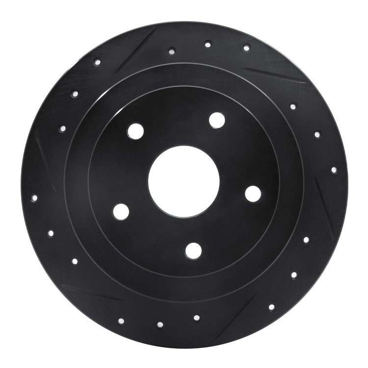 633-13012L Drilled/Slotted Brake Rotor [Black], 1992-1997 Subaru, Position: Rear Left