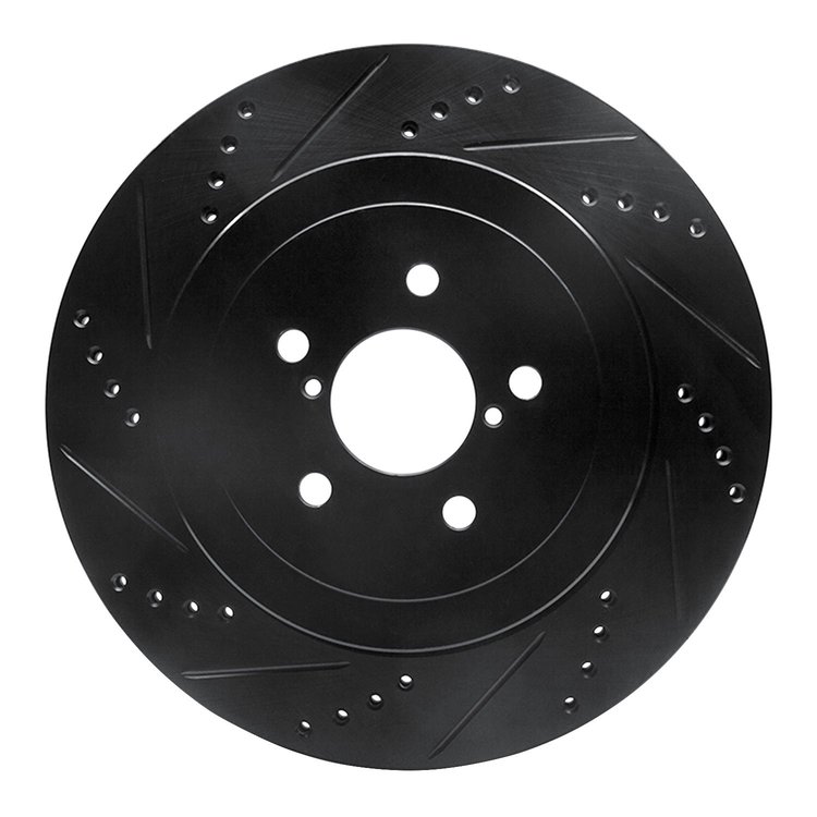 633-13015L Drilled/Slotted Brake Rotor [Black], 2003-2004 Subaru, Position: Rear Left