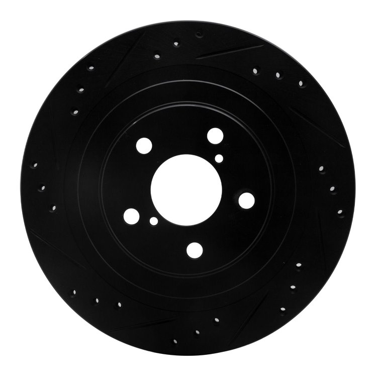 633-13019L Drilled/Slotted Brake Rotor [Black], 2005-2009 Subaru, Position: Rear Left