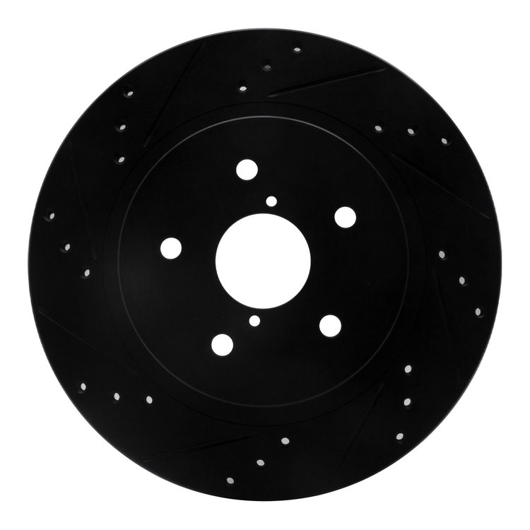 633-13028L Drilled/Slotted Brake Rotor [Black], Fits Select Subaru, Position: Rear Left