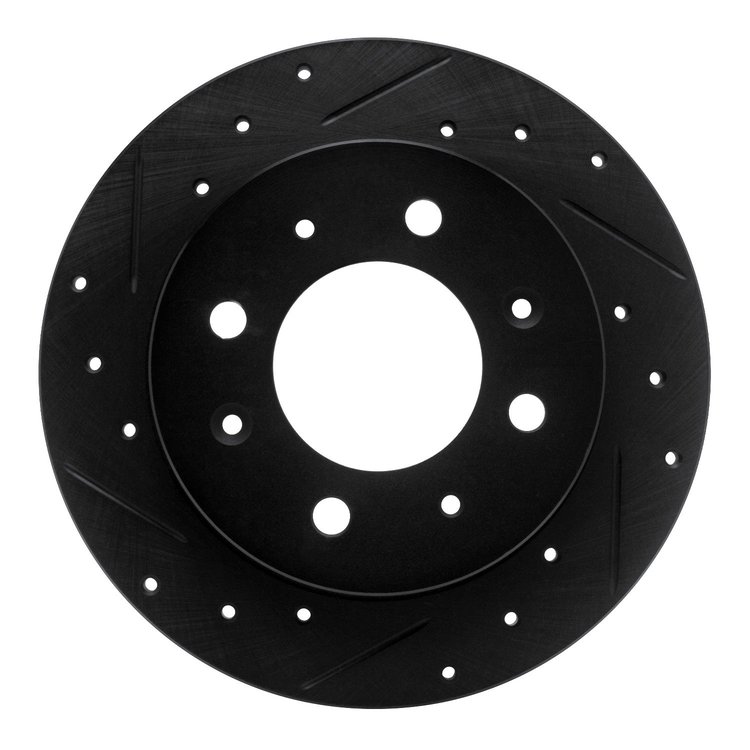 633-21008L Drilled/Slotted Brake Rotor [Black], 2004-2009 Kia/Hyundai/Genesis, Position: Rear Left