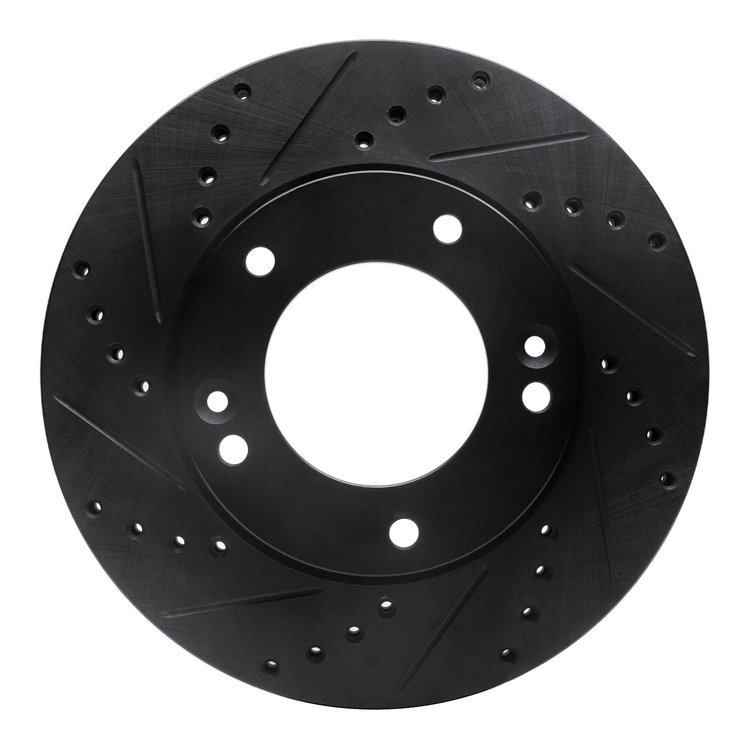 633-21025L Drilled/Slotted Brake Rotor [Black], 2007-2009 Kia/Hyundai/Genesis, Position: Front Left