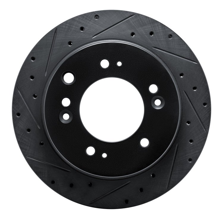 633-21026L Drilled/Slotted Brake Rotor [Black], 2007-2009 Kia/Hyundai/Genesis, Position: Rear Left