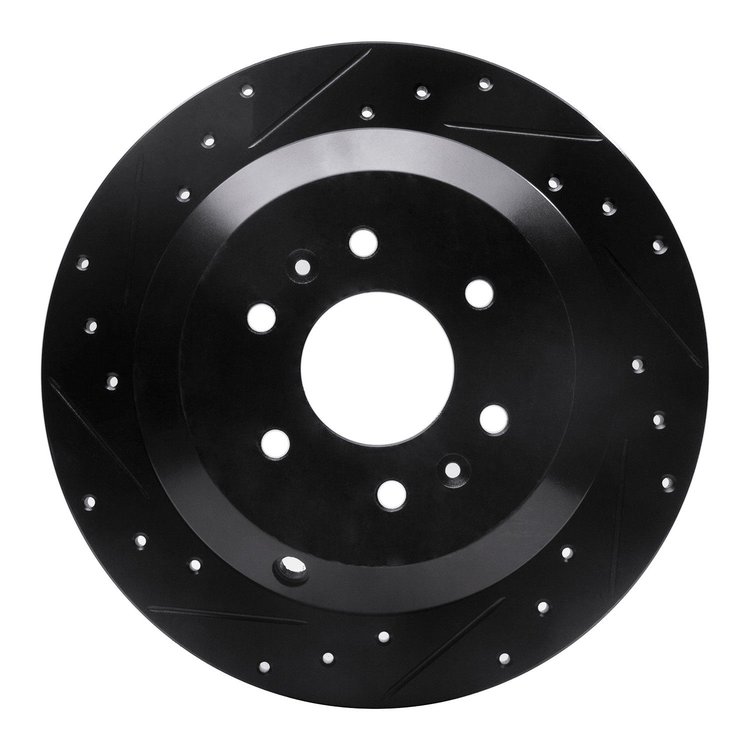 633-21027L Drilled/Slotted Brake Rotor [Black], 2009-2010 Kia/Hyundai/Genesis, Position: Rear Left