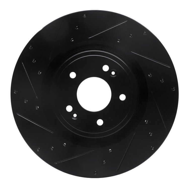 633-21038L Drilled/Slotted Brake Rotor [Black], Fits Select Kia/Hyundai/Genesis, Position: Front Left