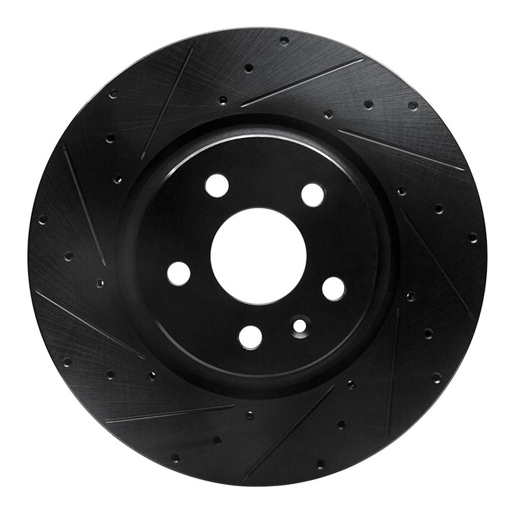 633-26001L Drilled/Slotted Brake Rotor [Black], 2012-2021 Tesla, Position: Front Left