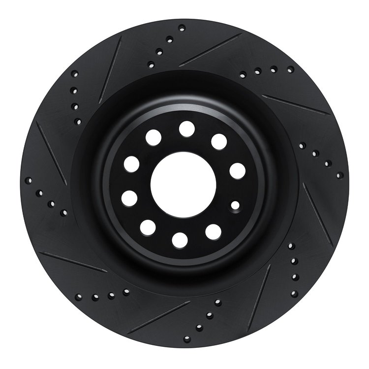 633-26006L Drilled/Slotted Brake Rotor [Black], 2012-2021 Tesla, Position: Rear Left