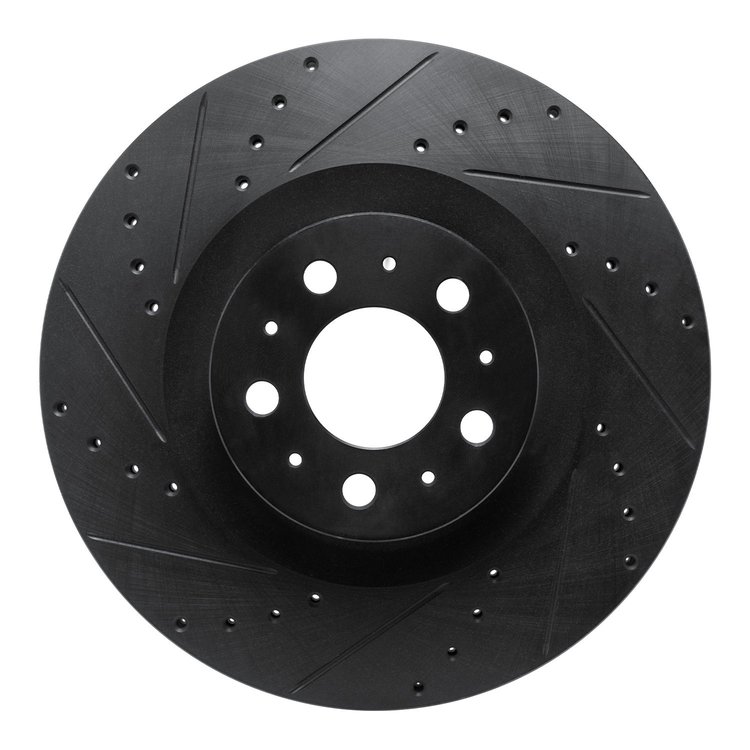 633-26007L Drilled/Slotted Brake Rotor [Black], Fits Select Tesla, Position: Front Left