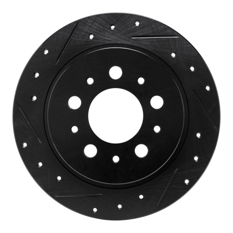 633-27014L Drilled/Slotted Brake Rotor [Black], 1988-1994 Volvo, Position: Rear Left