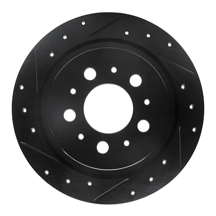 633-27021L Drilled/Slotted Brake Rotor [Black], 1997-1998 Volvo, Position: Rear Left