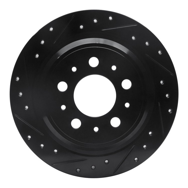 633-27023L Drilled/Slotted Brake Rotor [Black], 1998-2000 Volvo, Position: Rear Left
