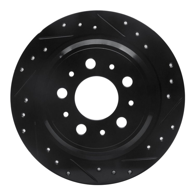 633-27023R Drilled/Slotted Brake Rotor [Black], 1998-2000 Volvo, Position: Rear Right