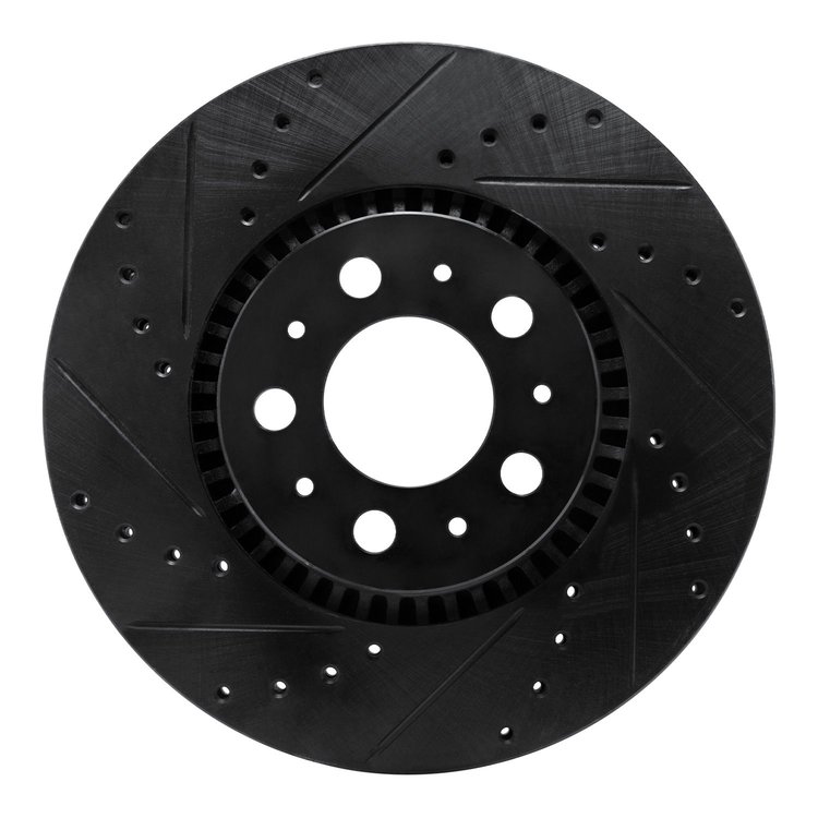 633-27025L Drilled/Slotted Brake Rotor [Black], 1999-2009 Volvo, Position: Front Left