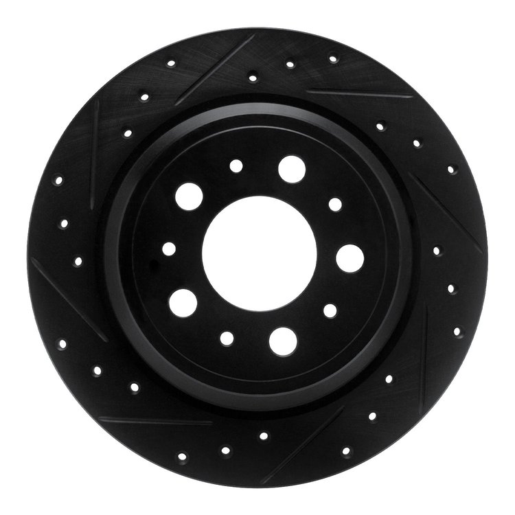 633-27029L Drilled/Slotted Brake Rotor [Black], 1999-2000 Volvo, Position: Rear Left