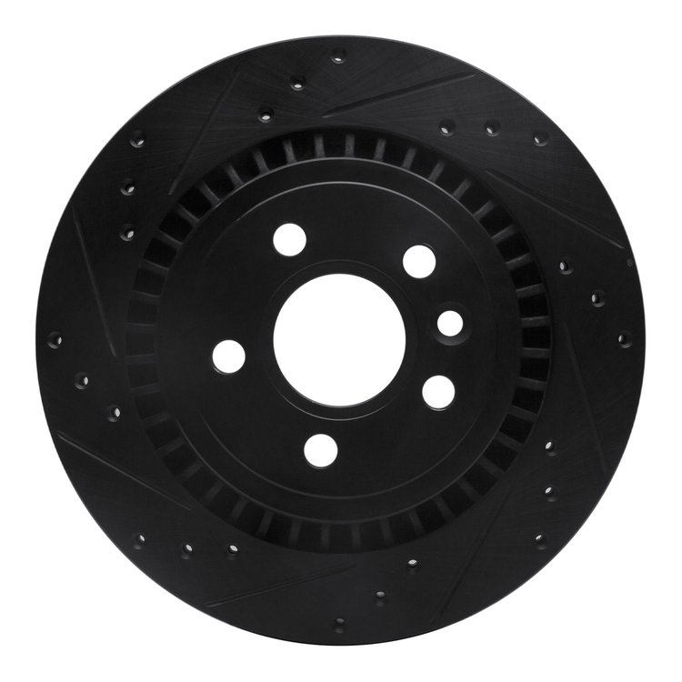 633-27060L Drilled/Slotted Brake Rotor [Black], 2008-2018 Volvo, Position: Rear Left