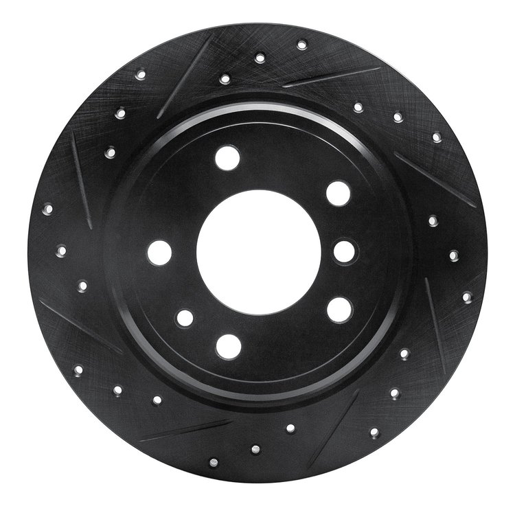 633-31024L Drilled/Slotted Brake Rotor [Black], 1989-1995 BMW, Position: Rear Left