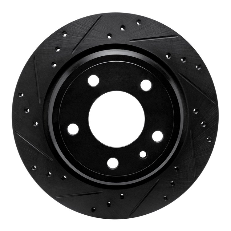 633-31025L Drilled/Slotted Brake Rotor [Black], 1988-1994 BMW, Position: Rear Left