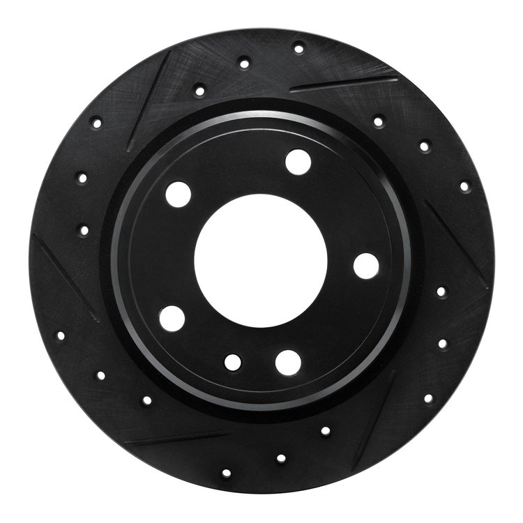 633-31026L Drilled/Slotted Brake Rotor [Black], 1988-1991 BMW, Position: Rear Left