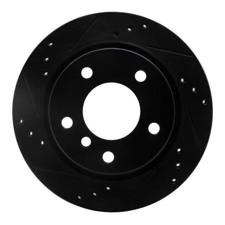 633-31042L Drilled/Slotted Brake Rotor [Black], 1996-2005 BMW, Position: Rear Left