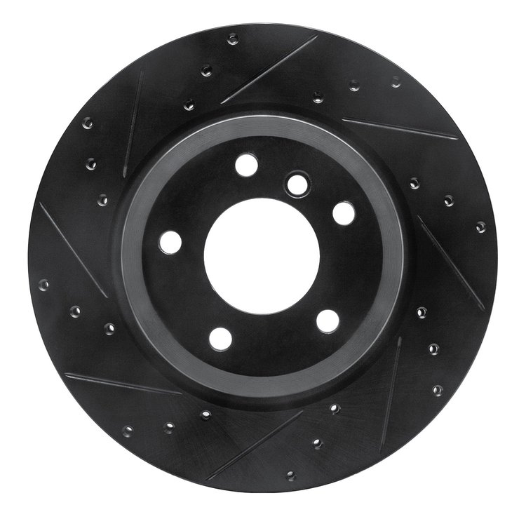 633-31107L Drilled/Slotted Brake Rotor [Black], Fits Select BMW, Position: Rear Left