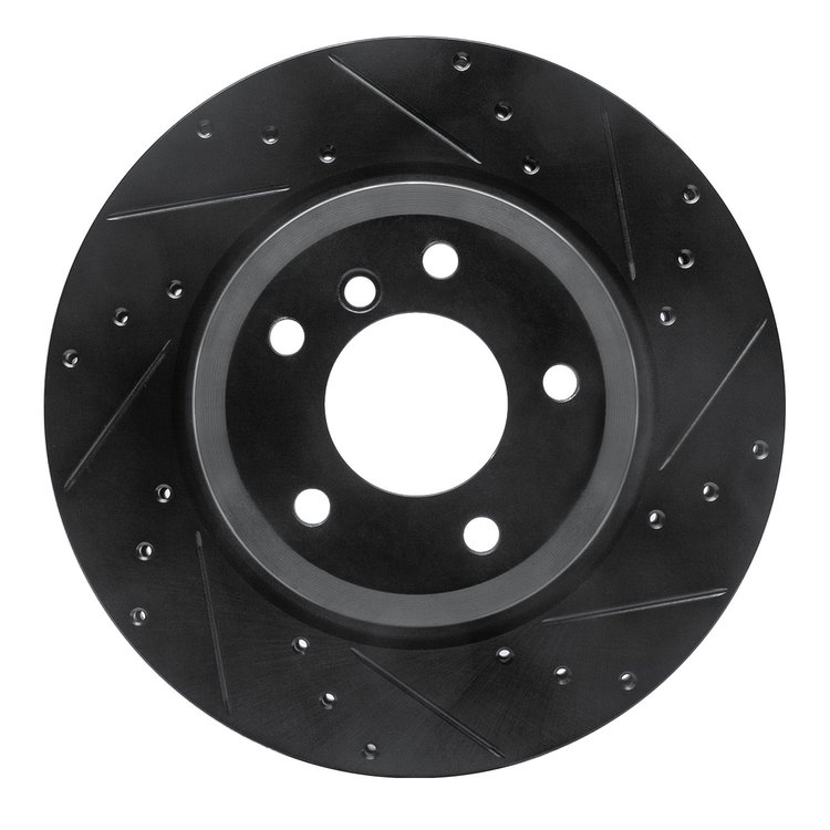 633-31107R Drilled/Slotted Brake Rotor [Black], Fits Select BMW, Position: Rear Right