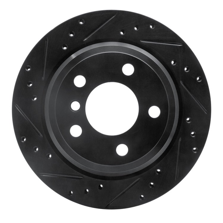 633-31117L Drilled/Slotted Brake Rotor [Black], 2013-2020 BMW, Position: Rear Left