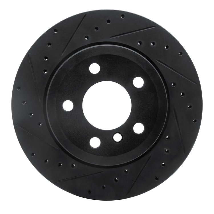 633-31143L Drilled/Slotted Brake Rotor [Black], 2007-2019 BMW, Position: Rear Left
