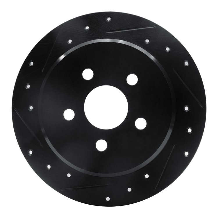 633-39011L Drilled/Slotted Brake Rotor [Black], 1995-2007 Mopar, Position: Rear Left