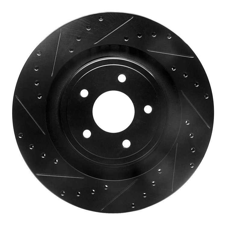 633-40025L Drilled/Slotted Brake Rotor [Black], 2008-2014 Mopar, Position: Front Left