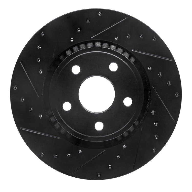 633-42007L Drilled/Slotted Brake Rotor [Black], Fits Select Mopar, Position: Front Left