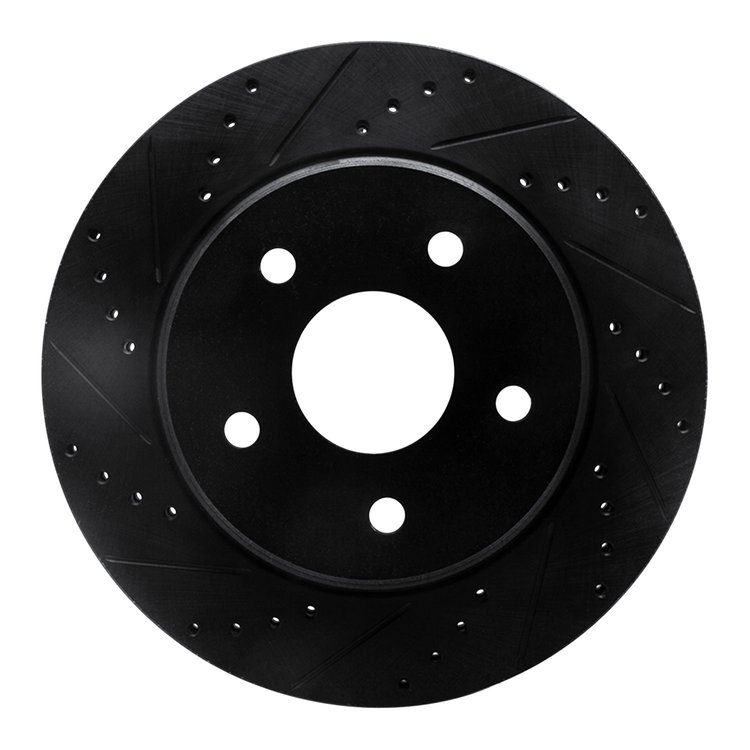633-42011L Drilled/Slotted Brake Rotor [Black], 2008-2012 Mopar, Position: Front Left