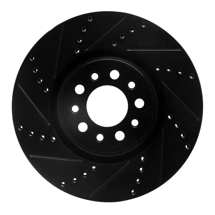 633-42013L Drilled/Slotted Brake Rotor [Black], Fits Select Mopar, Position: Front Left