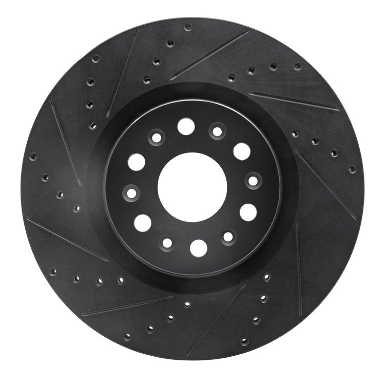 633-46047L Drilled/Slotted Brake Rotor [Black], Fits Select GM, Position: Front Left
