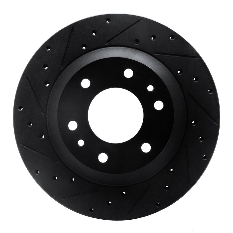 633-48044L Drilled/Slotted Brake Rotor [Black], 2002-2005 GM, Position: Front Left