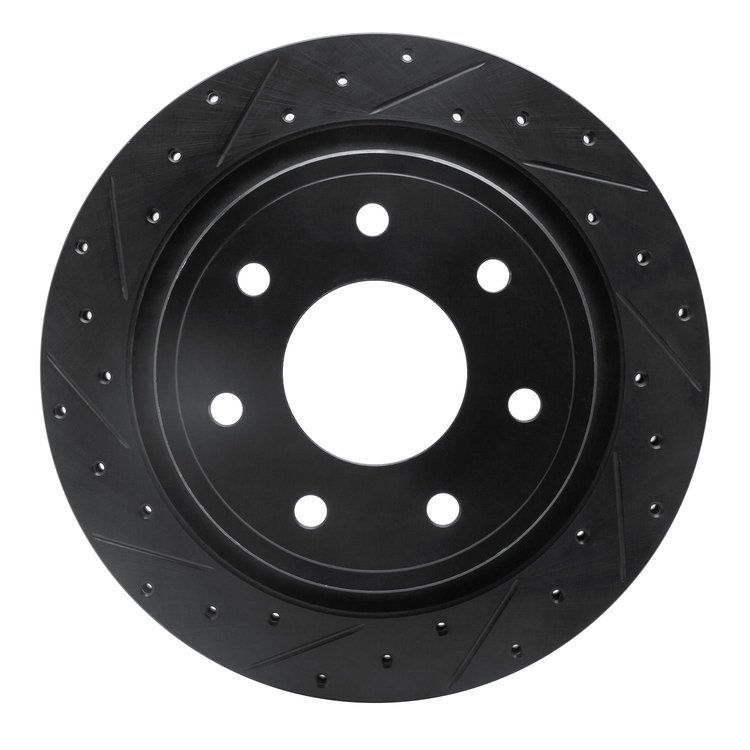 633-54218L Drilled/Slotted Brake Rotor [Black], 2012-2014 Ford/Lincoln/Mercury/Mazda, Position: Rear Left