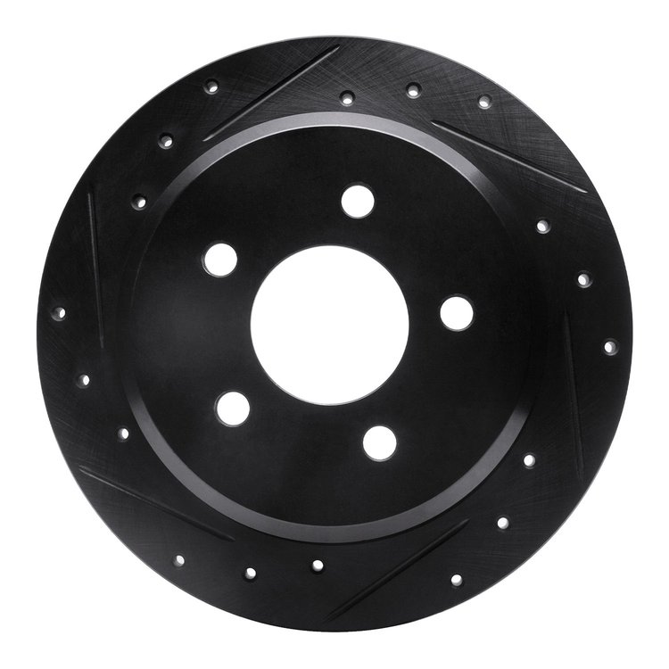 633-56015L Drilled/Slotted Brake Rotor [Black], 1996-2002 Ford/Lincoln/Mercury/Mazda, Position: Rear Left