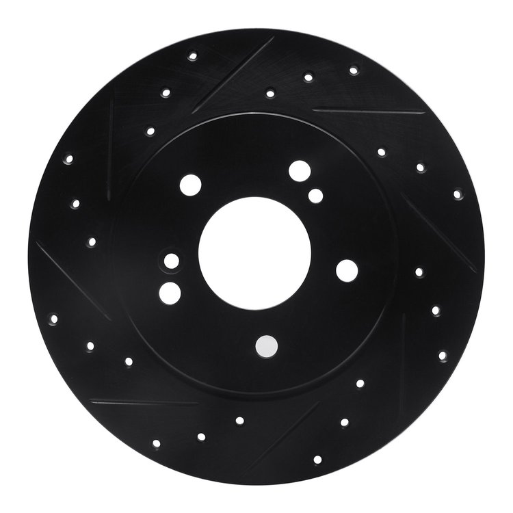 633-63035L Drilled/Slotted Brake Rotor [Black], 1996-1998 Mercedes-Benz, Position: Rear Left