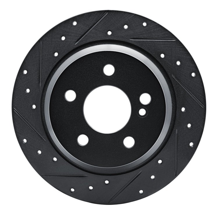 633-63071L Drilled/Slotted Brake Rotor [Black], 2003-2006 Mercedes-Benz, Position: Rear Left