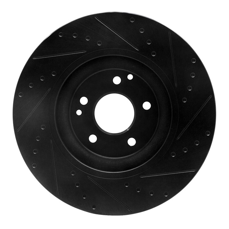 633-63077L Drilled/Slotted Brake Rotor [Black], 2006-2007 Mercedes-Benz, Position: Front Left